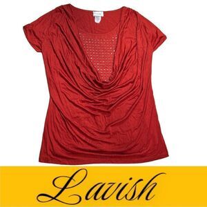 Lavish Dark Red Scoop Neck Women's Lightweight Top Size Small Short Sleeve